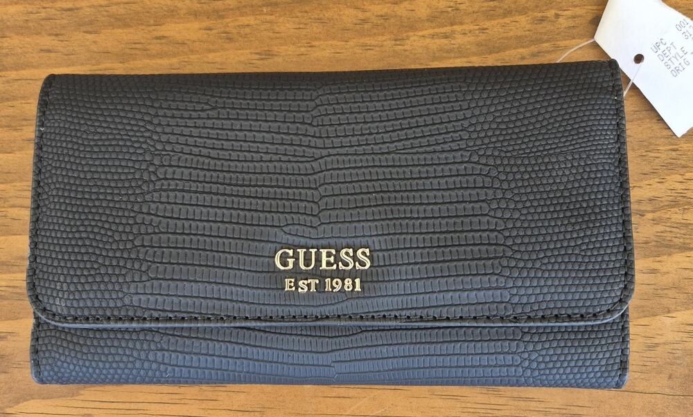 Guess Lyndi Slim Clutch Black Wallet 7"W x 4"H x 0.5"D